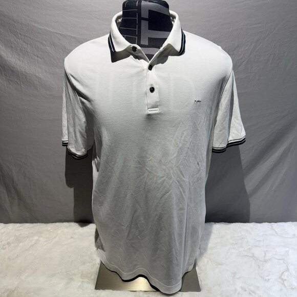 Michael Kors Polo Shirt Adult XL White Black MK Spell Out Logo Rugby Casual Mens - Picture 1 of 1